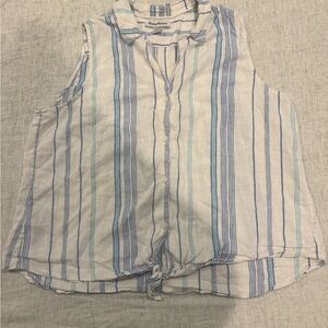 Tommy Bahama Women’s XL Linen Sleeveless Striped Tie-Front Top